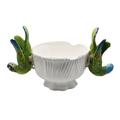 Cachepot palmeira branco com dupla de pássaros (53 cm)