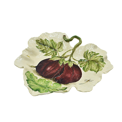 Travessa folha de abóbora com pintura de beringela M