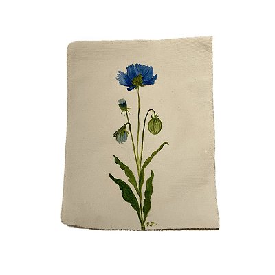Tela pintada à mão flor azul