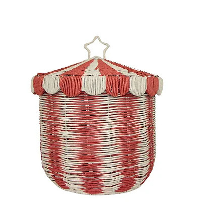 Cesto circo listras vermelhas em rattan G