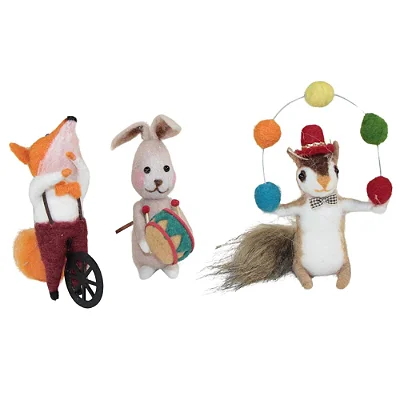Kit 3 animais de circo em lã e feltro