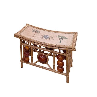 Banqueta India com pintura em palha buriti
