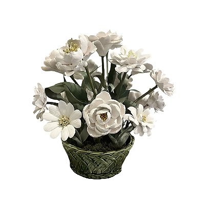 Cesta verde com rosas porcelana