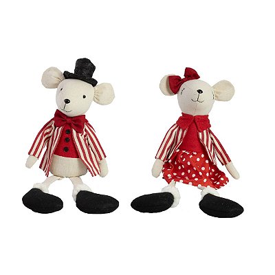 Casal ratinho de pelúcia com roupa vermelha