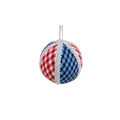 Bola para árvore de Natal xadrez azul e vermelho (10 cm)