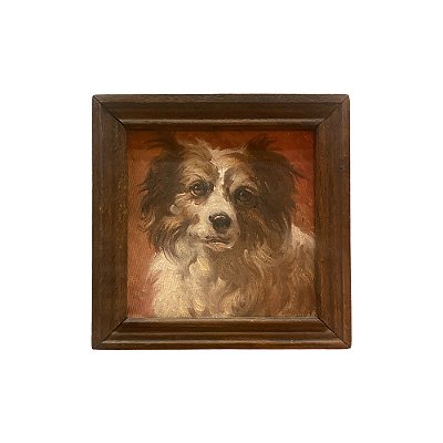 Quadro pintura à óleo cachorro com moldura de madeira 1