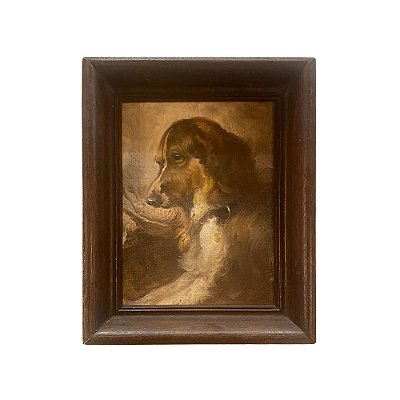 Quadro pintura à óleo cachorro com moldura de madeira 2