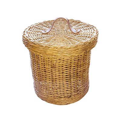 Lixeira de junco com tampa e alça de couro (27 cm)