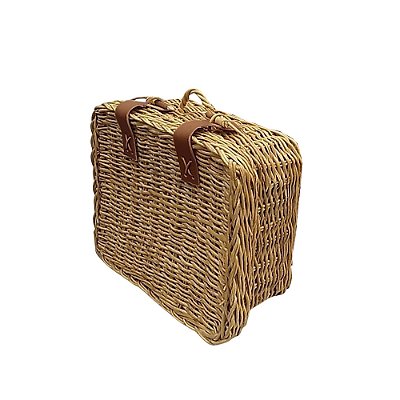 Maleta de junco com alça de couro escuro (44 cm)