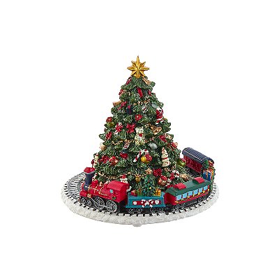 Enfeite mini árvore de Natal em resina decorada com trem