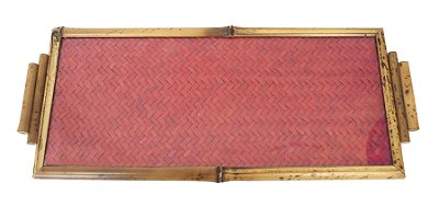 Bandeja de Bambu com Palhinha Vermelha e Vidro