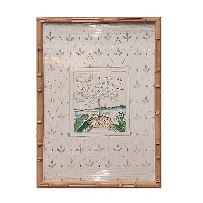 Quadro gravura de guarda-sol com onça