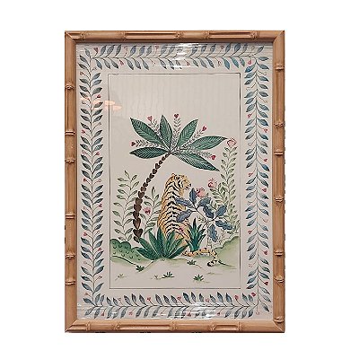 Quadro gravura de tigre e coqueiro