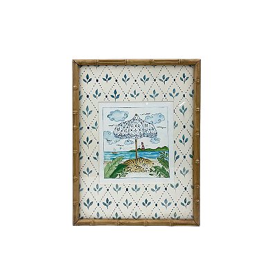 Quadro aquarela tigre com guarda-sol