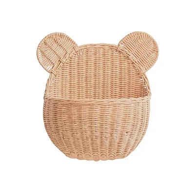 Cesto de parede/ porta fralda urso de rattan