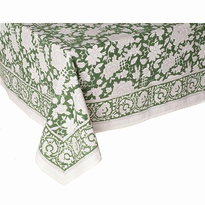 Toalha de mesa campestre floral branco e verde (2,5m)