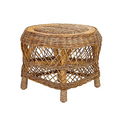 Banco/ mesa lateral redonda trançada em rattan