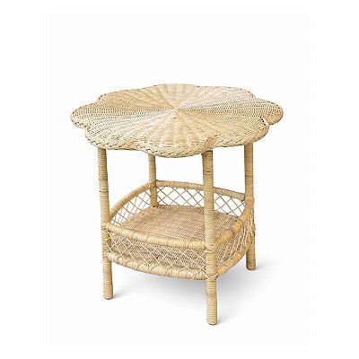 Mesa lateral flor em rattan com dois andares