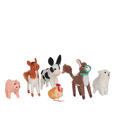 Kit 6 animais da fazenda em lã de feltro