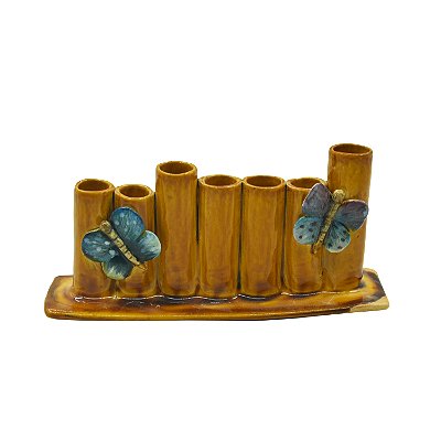 Vaso canudos mostarda com borboletas e joaninha