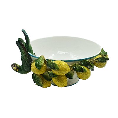 Cachepot G branco com aplique de limões e papagaio invertido