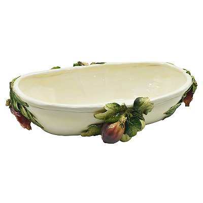 Floreira oval baixa com romãs e figos