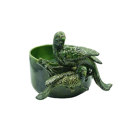 Cachepot verde GG com pássaros rabo torto