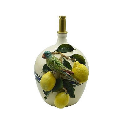Base abajur garrafão com limões e periquito
