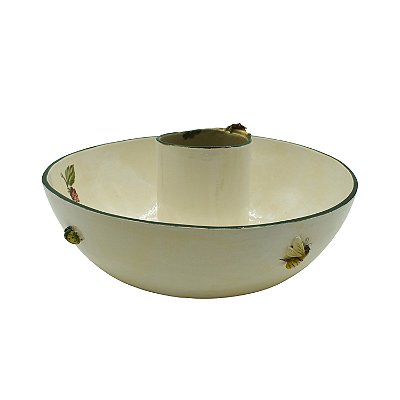 Bowl com aplique de insetos e pássaro e copo no centro