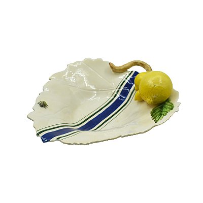 Petisqueira folha funda M com aplique de limão e listra azul
