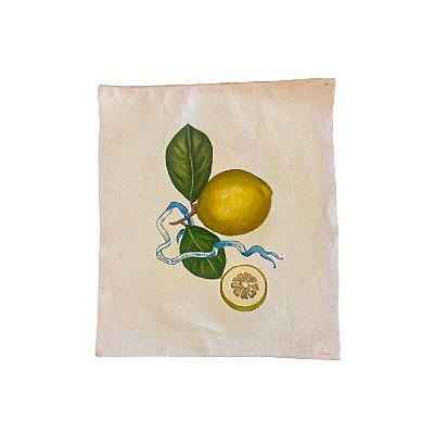 Mini lona com pintura de limão grande, metade e fita azul