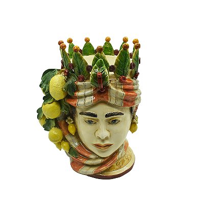 Vaso cabeça de moro feminina com limões e coroa de folhas M