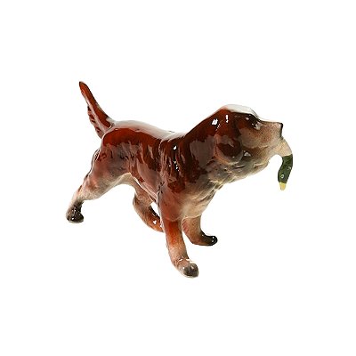 Enfeite cachorro caçador marrom com pato na boca P