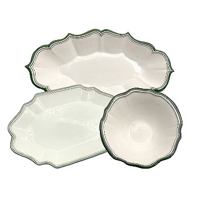 Trio bowl G e duas travessas linha casual com friso verde