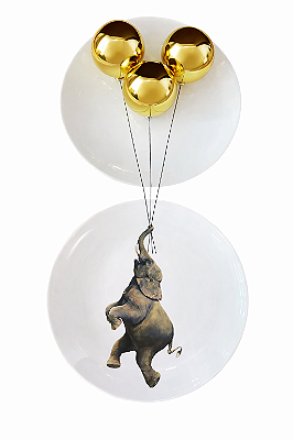 Pratos de parede elefante com balões