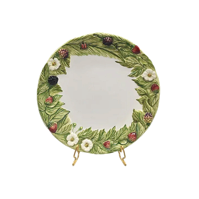 Prato sobremesa relevo folhas e morangos