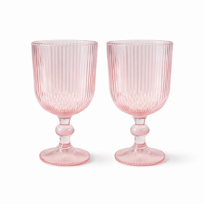 Jogo 2 taças caneladas rosa