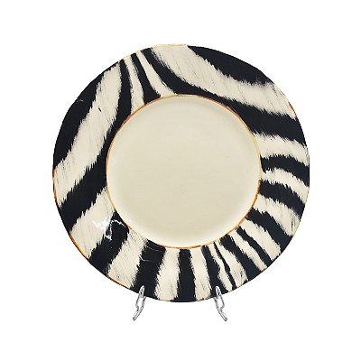 Prato raso amassado com borda em estampa zebra
