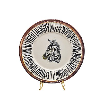 Prato sobremesa amassado zebra com borda em relevo