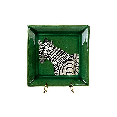 Cinzeiro quadrado zebra fundo verde