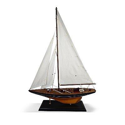 Barco a vela decorativo preto e madeira