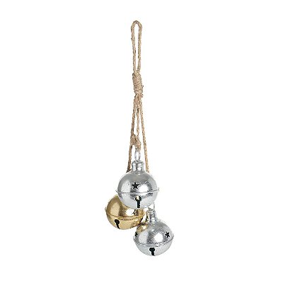 Enfeite Natal para pendurar Guizos em metal dourado e prata