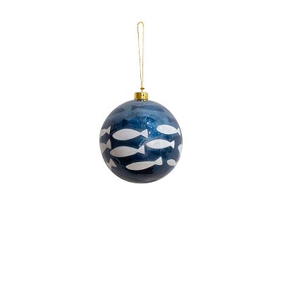 Bola de árvore de Natal azul com peixes brancos