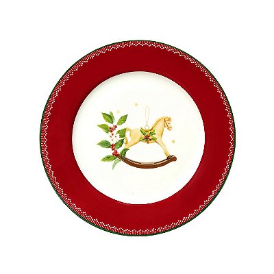 Prato sobremesa porcelana cavalinho com borda vermelha (jogo 6)