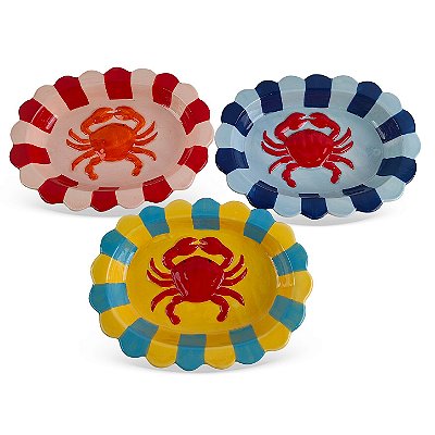Jogo 3 pratos ovais coloridos caranguejo