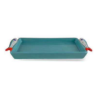 Bandeja em cerâmica turquesa com alças de sardinha 30 cm