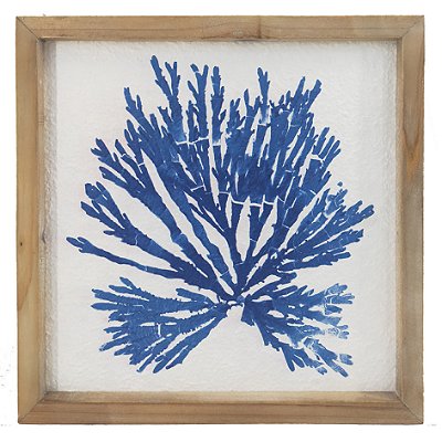 Quadro coral azul com moldura madeira 2
