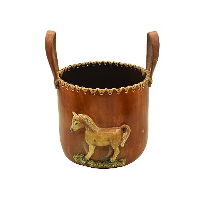 Vaso com alças de couro e aplique de cavalo