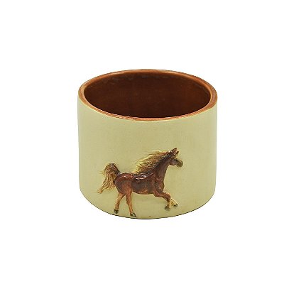 Mini vaso bege com aplique de cavalo galopando P
