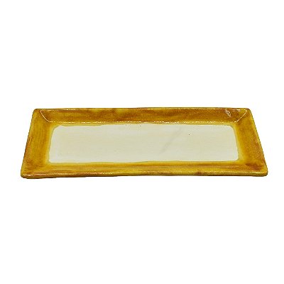 Bandeja fina com borda ocre para potes de banheiro